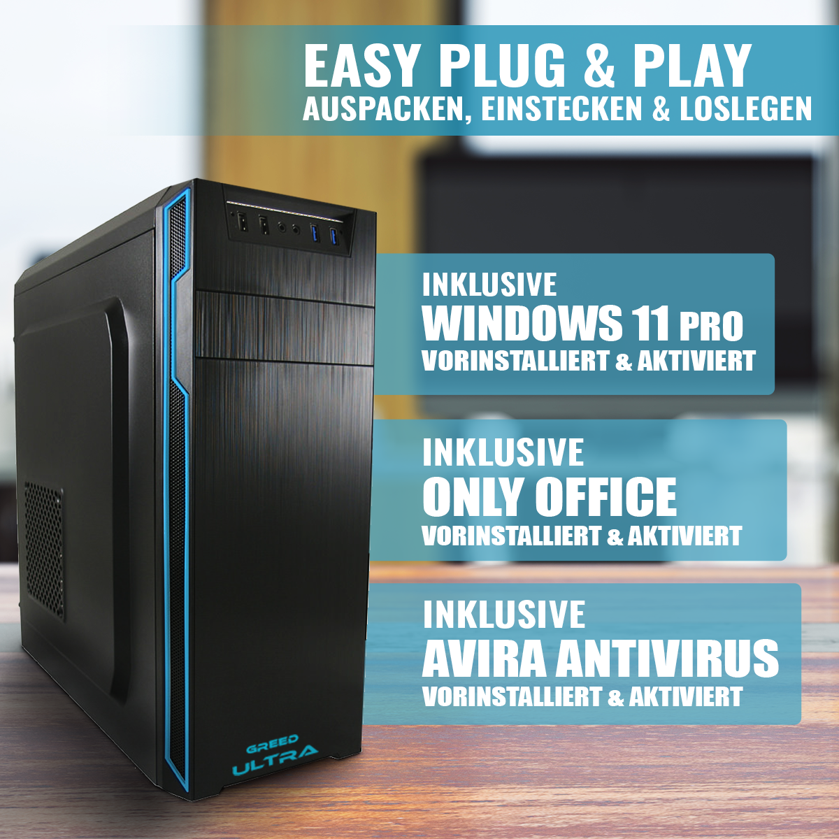GREED® Intel Core i5-12400F Ultra Business PC + schneller Computer für Büro + Homeoffice GREED® Intel Core i5-12400F Ultra Business PC + schneller Computer für Büro + Homeoffice